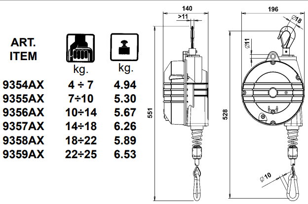 atex zero gravity tool balancer dimensions